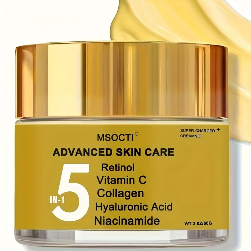 1pc MSOCTI Advanced 5-in-1 Anti-Aging Cream for All Skin Types - Moisturizing Face Cream with Retinol, Vitamin C, Collagen, Hyaluronic Acid, Niacinamide - Alcohol-Free, Firming & Repairing