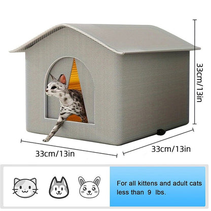 1pc Classic Oxford Cloth Outdoor Cat House with Raised Stand, Double-Sided Mat, Aluminum Foil Insulation, Weatherproof & Insulated Feral Cat Shelter, Pre-Assembled for Multiple Kittens &