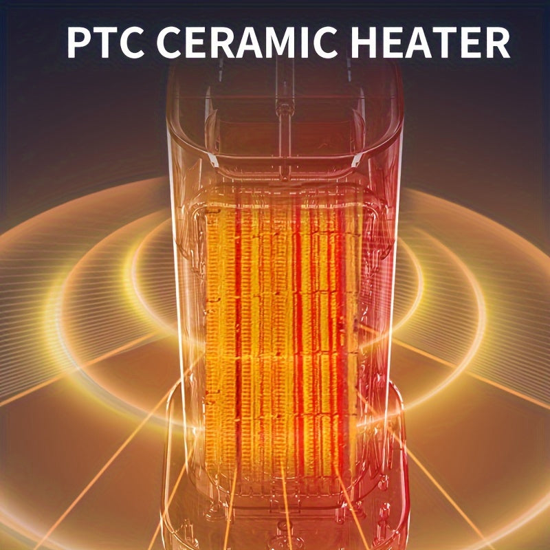 Portable 1-piece PTC Ceramic Space Heater with 1300W power, ideal for heating large rooms. Features 2 heat settings, 90° oscillation, adjustable thermostat, and overheat & tip-over protection for safety. Comes with a plastic base, operates on 220V-240V