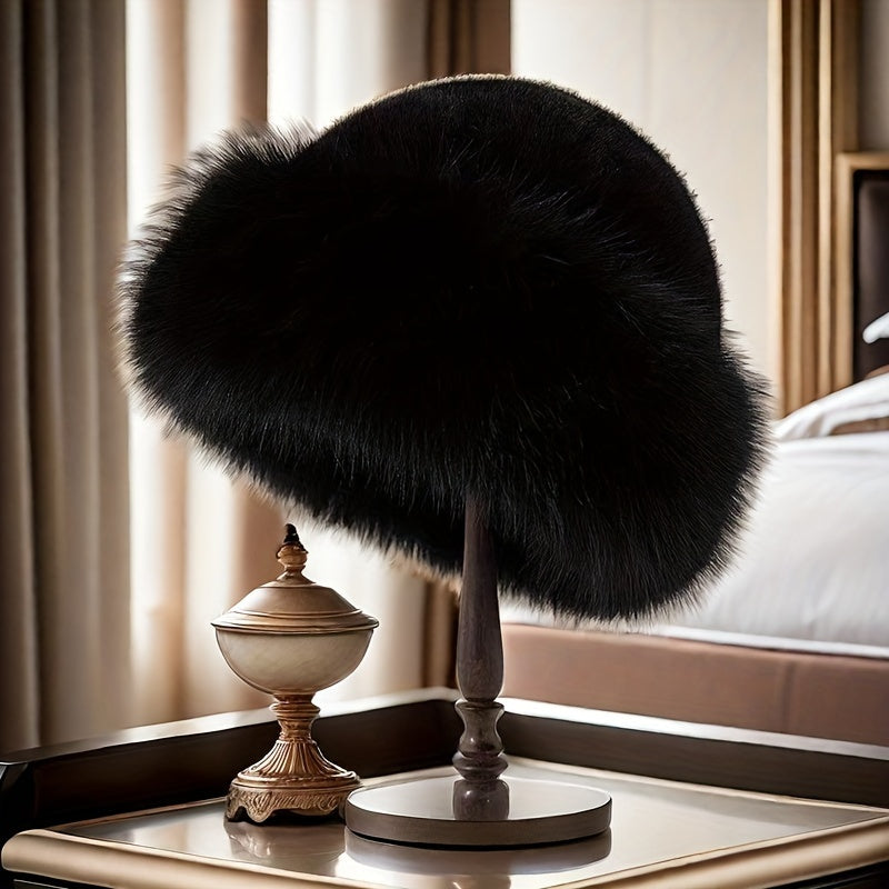 Luxurious LuxeFur Women's Faux Fur Winter Hat. Made of polyester fiber, this hat is lightweight and machine washable, making it a practical urban style accessory.