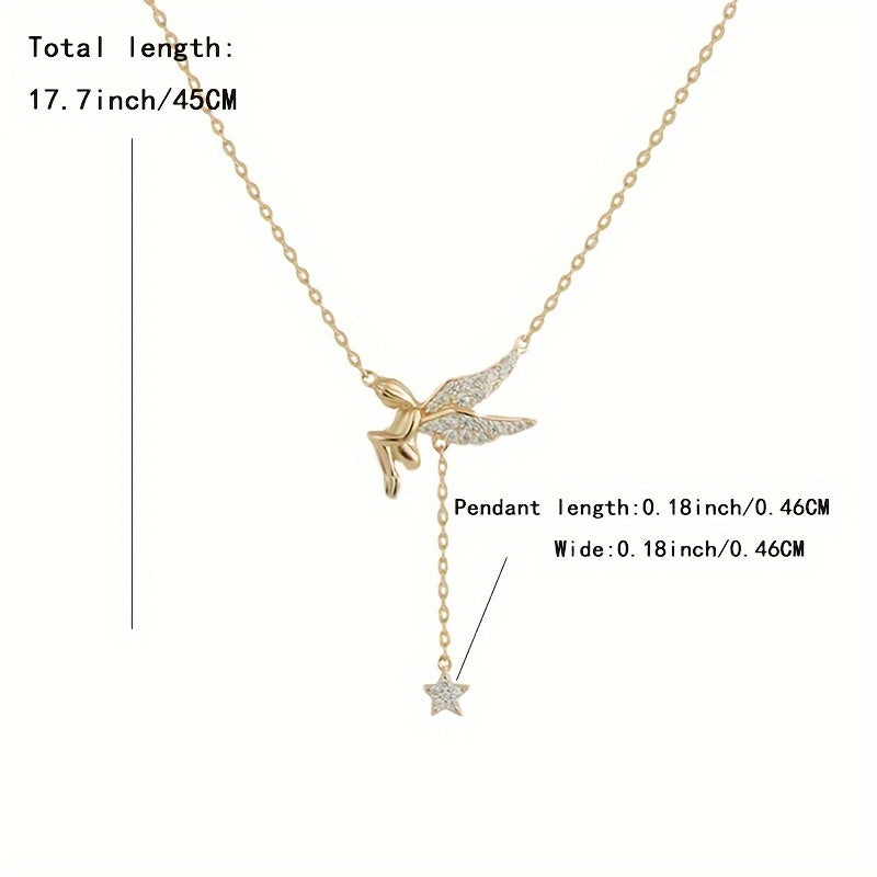 Sterling silver necklace with elf design, featuring a tassel and star pendant. This fashionable and minimalist clavicle chain is perfect for women who appreciate elegant French style. Inspired by celestial symbols, this piece adds a touch of charm to any