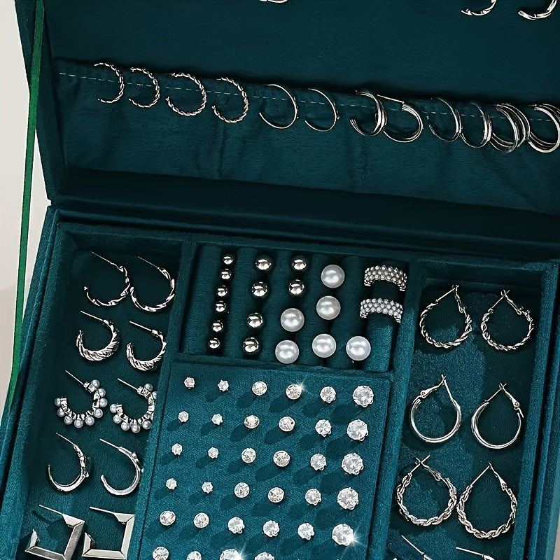 Set of 102 earrings in a minimalist geometric style, featuring studs and hoops. These versatile fashion ear accessories are perfect for holidays, dates, and everyday wear. (Box not included)