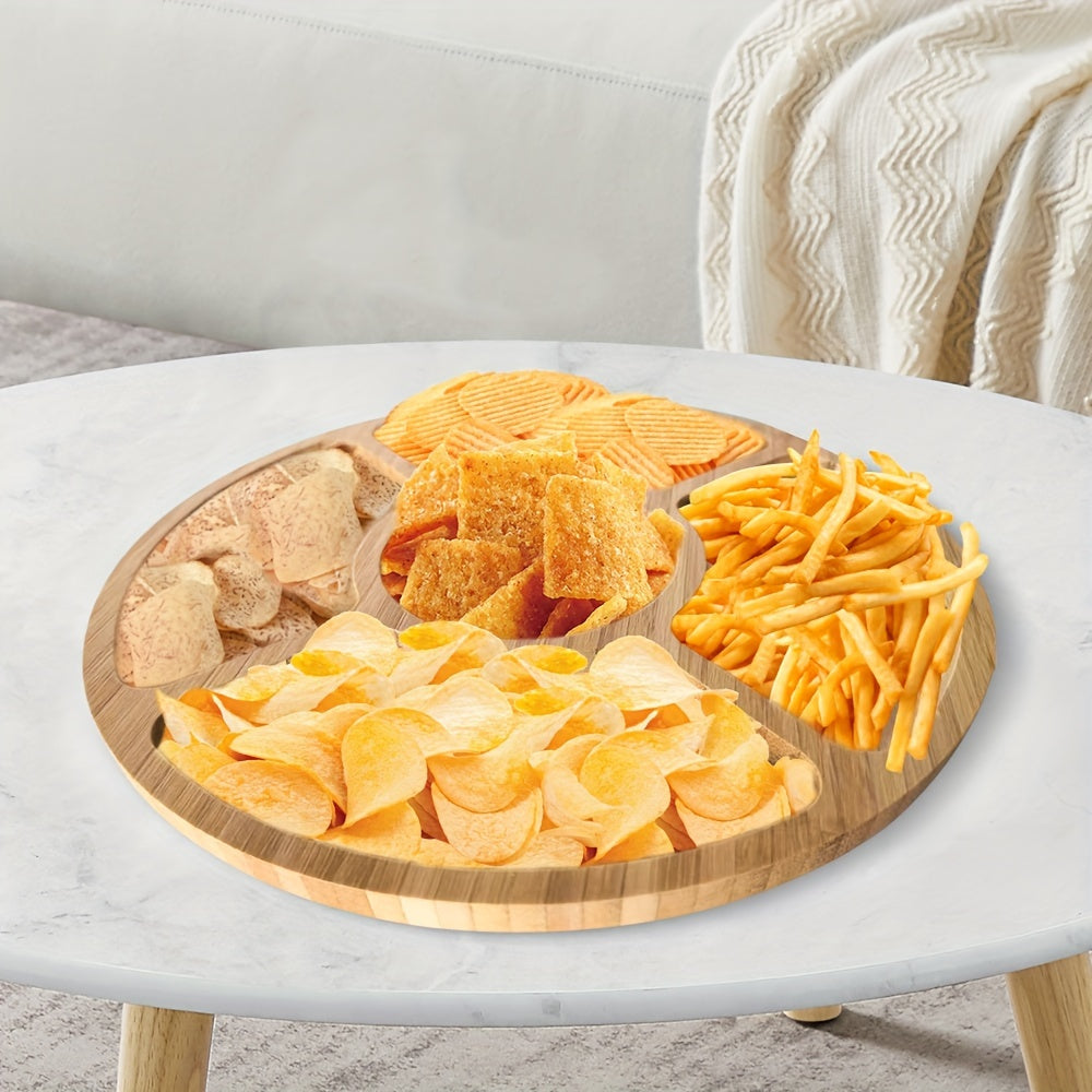 Stylish round bamboo tray for serving snacks and fruits in the kitchen or dining room.