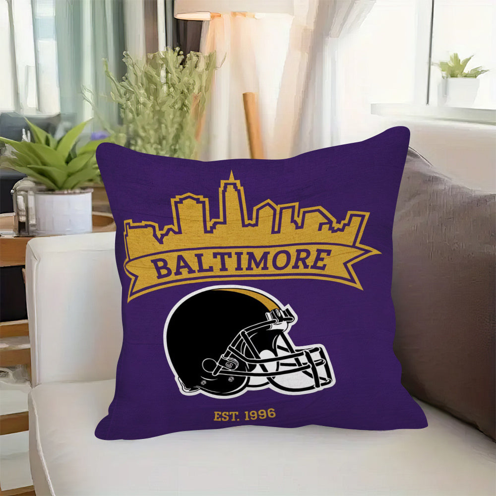 Baltimore Football Themed Cushion Cover - 45.72x45.72 cm - Made from Durable Polyester - Machine Washable - Single-Sided Print - Zipper Closure - Ideal for Home & Living Room Decor - Suitable for Ages 14+