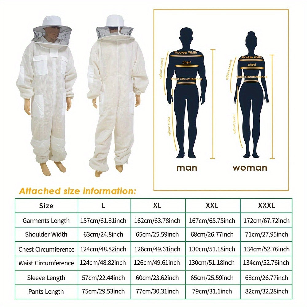 Durable 3-layer beekeeper suit for maximum protection, with breathable, thick material.