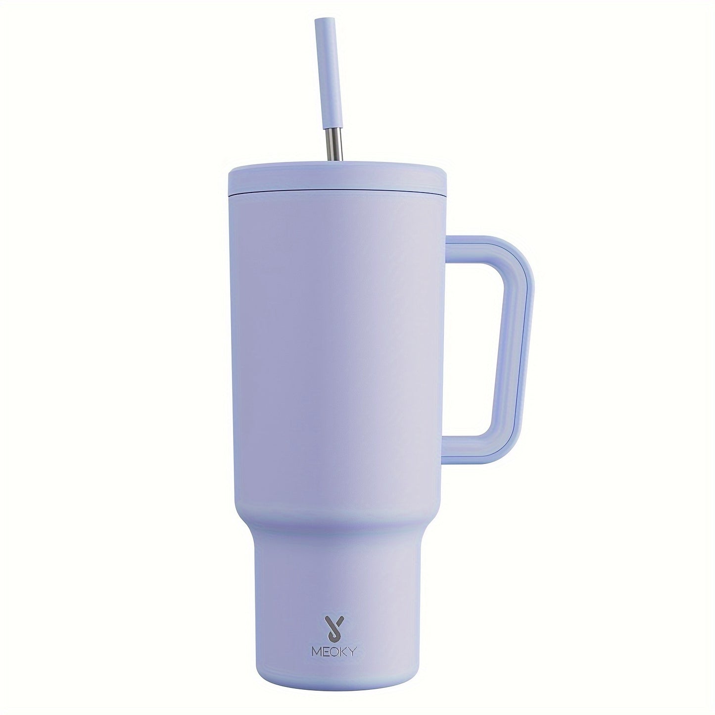 1 leakproof stainless steel travel mug with handle, straw, and insulated lid, suitable for outdoor activities and travel.