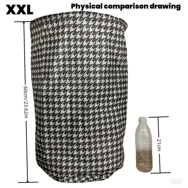 Collapsible laundry hamper with handles and stylish print design made of durable fabric material for bathroom and bedroom use.