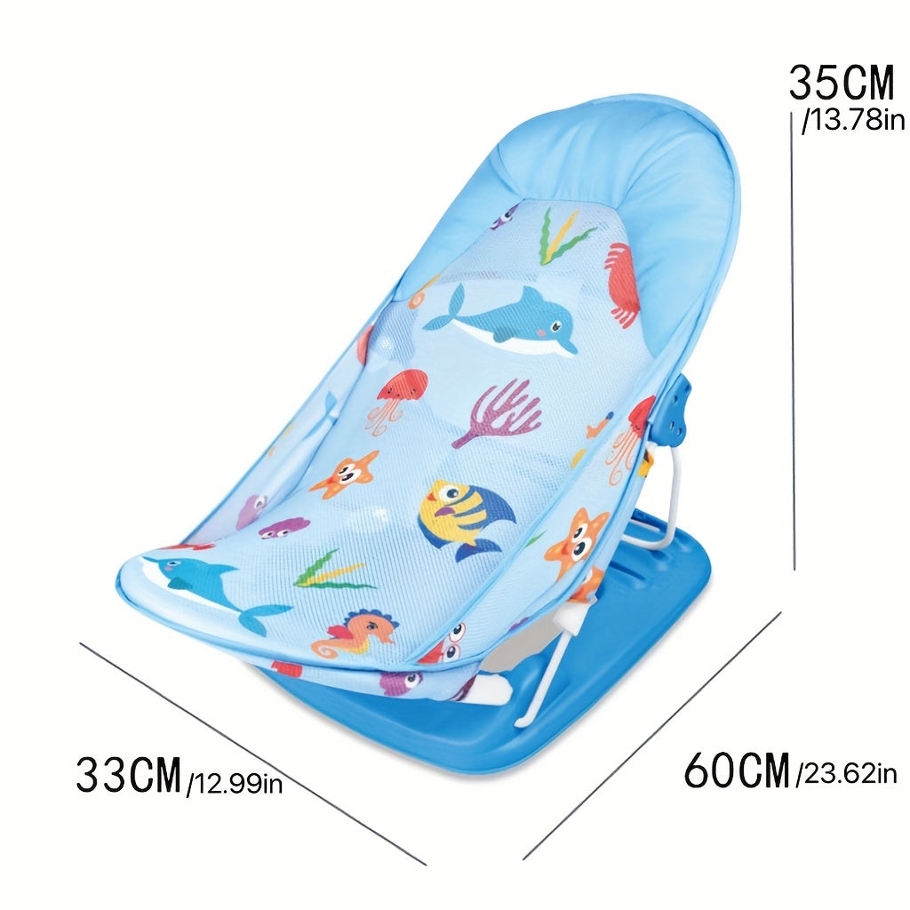 New Year's gift for newborns: Foldable bath bed frame with spine support, net pocket, and non-slip design for safe bathing.