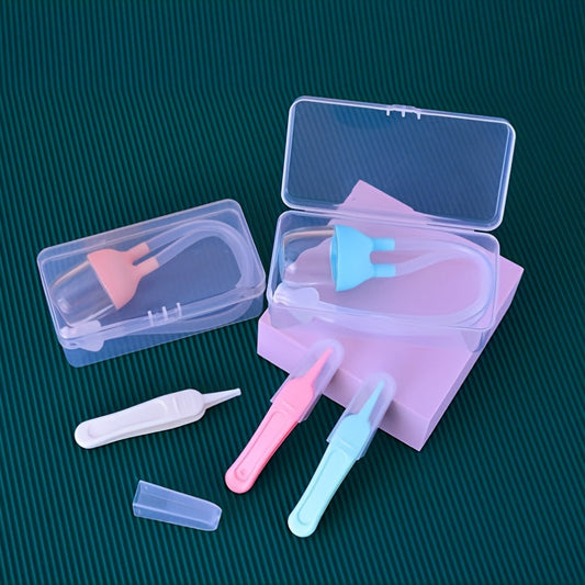 Baby Nasal Aspirator Set with Booger Clip - Includes 3 Pieces - Made of PC Material - Suitable for Nose, Ear, and Navel Care - Perfect Baby Shower Gift - Available in Pink and Blue