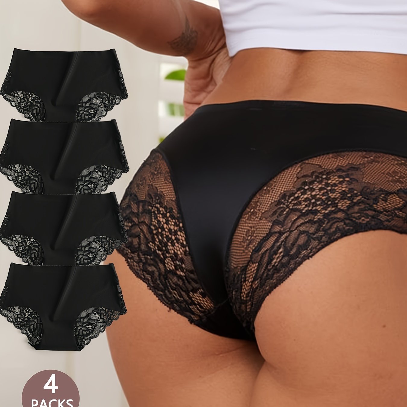 4 pairs of sexy and breathable lace seamless briefs for women, perfect as lingerie and underwear.