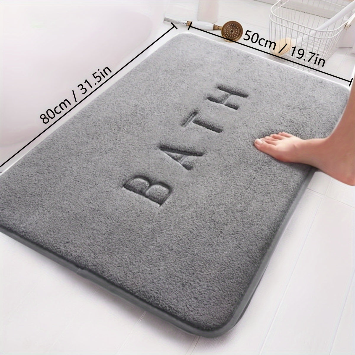 Densely Embroidered Bathroom Mat with High Absorbency, Versatile Polyester Mat for Kitchen and Living Room, Features Non-Slip PVC Backing, Rectangular Design Ideal for Doorways or Bathroom Floors