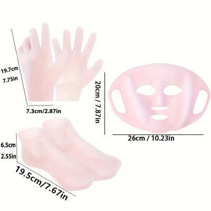 Silicone gloves and socks for soft, fragrance-free hand and foot care.