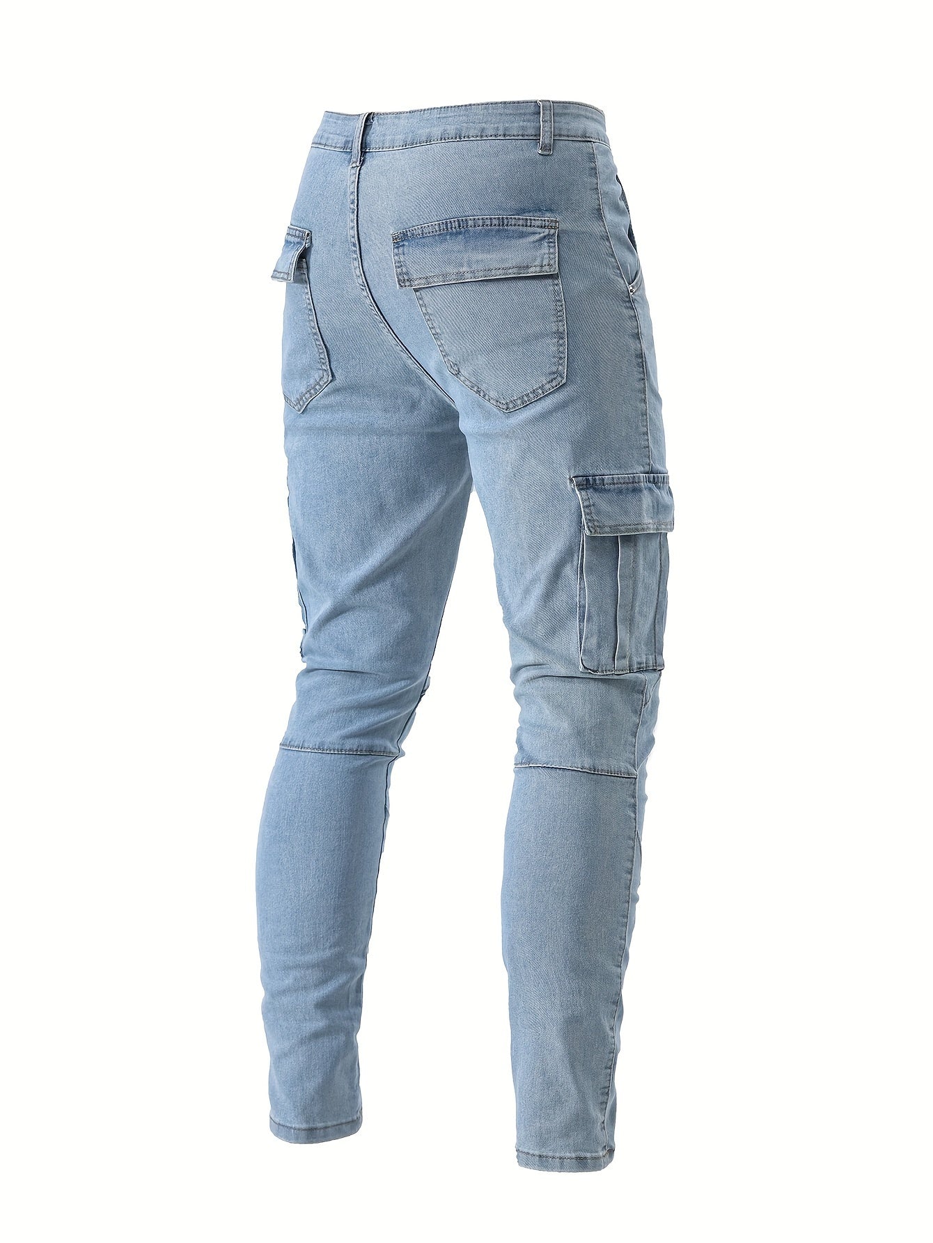 Slim fit cargo jeans for men made of stretch denim featuring a multi-pocket design, ideal for street style and all-season wear.