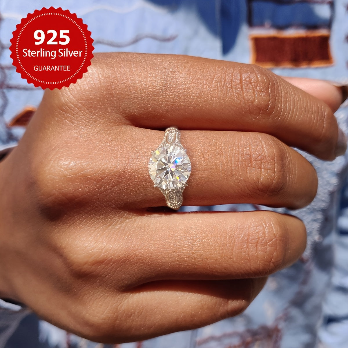 Stunning 3ct Moissanite Engagement Ring - Crafted in S925 Sterling Silver, White Gold Plated, Ideal for Weddings & Valentine's Day, Radiant Sparkle, Symbol of Promise and Eternity, Exquisite Luxury Jewelry Gift