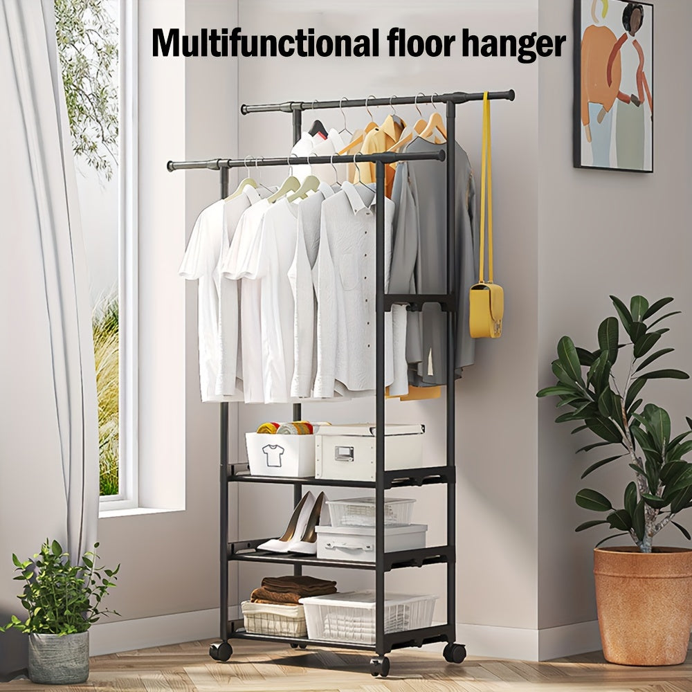 Carbon Steel Mobile Closet Organizer with Casters - Versatile Indoor Storage Solution for Home