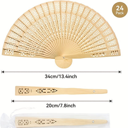 Set of 24 Elegant Wooden Wedding Fans - Folding Hand Fans for Bridal Party Favors and Performance