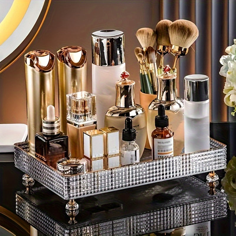 1pc Cosmetic Storage Rack with Desktop Bathroom Tray for Perfume and Makeup Organization, including a Ring Storage Tray, Home Decor and Bathroom Accessories.