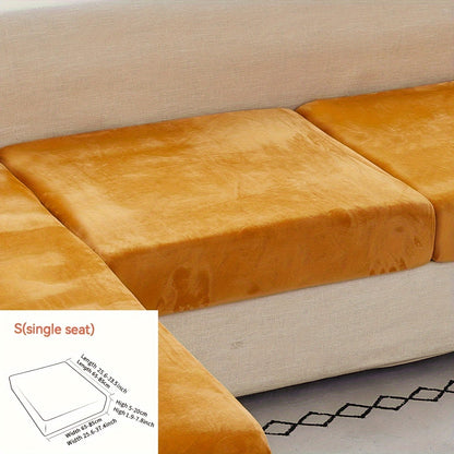 Golden Velvet Sofa Cover provides winter warmth and dustproof furniture protection. Easy to clean with elastic fabric, it offers full coverage and universal anti-slip design. Also serves as an anti-cat scratch back cover, cloth cushion cover suitable for