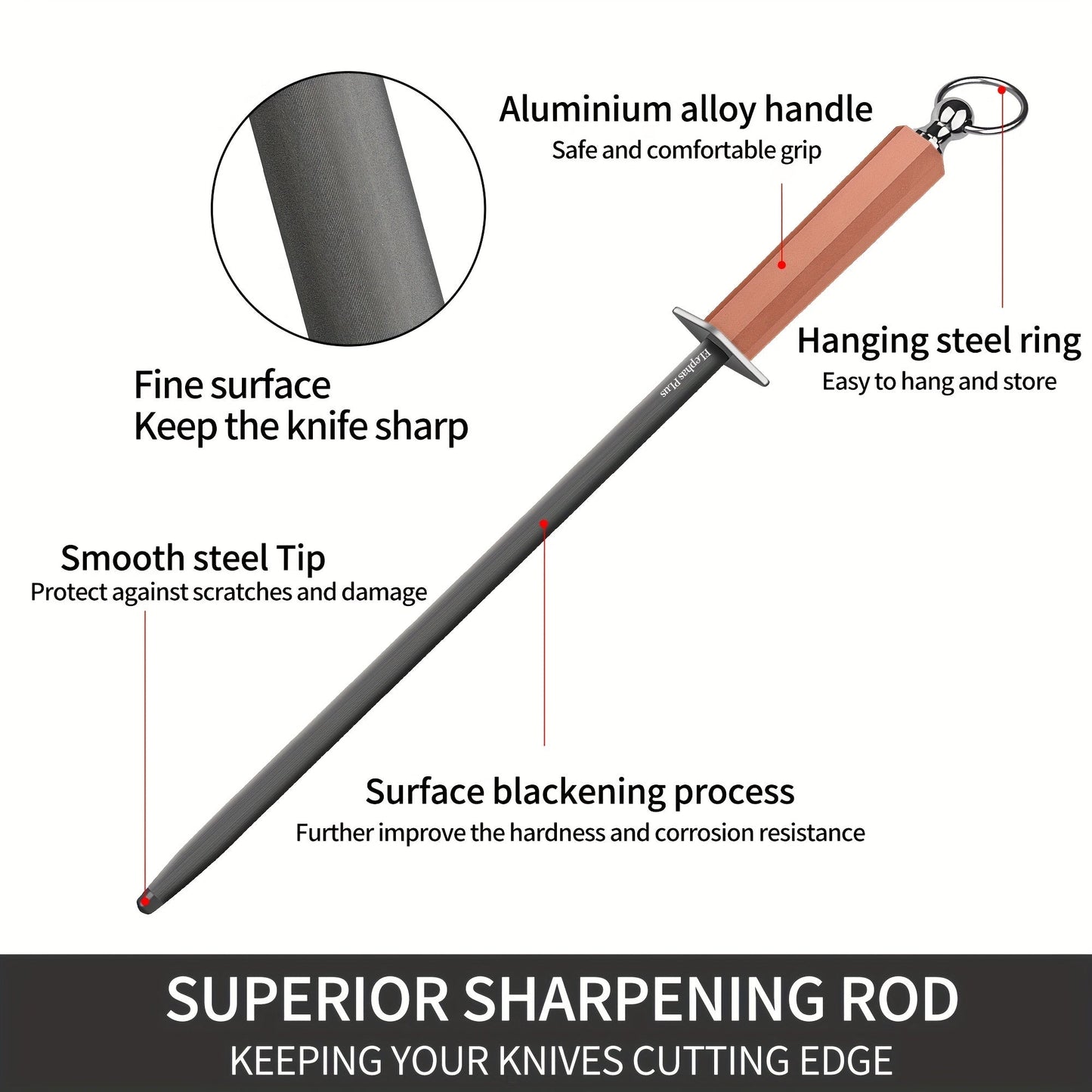 Durable 12-Inch Professional Handheld Sharpening Steel for Kitchen Use - High Carbon Metal Knife Sharpener Rod with Fine Grit, Manual Non-Electric Honing Stick, Practical Handle