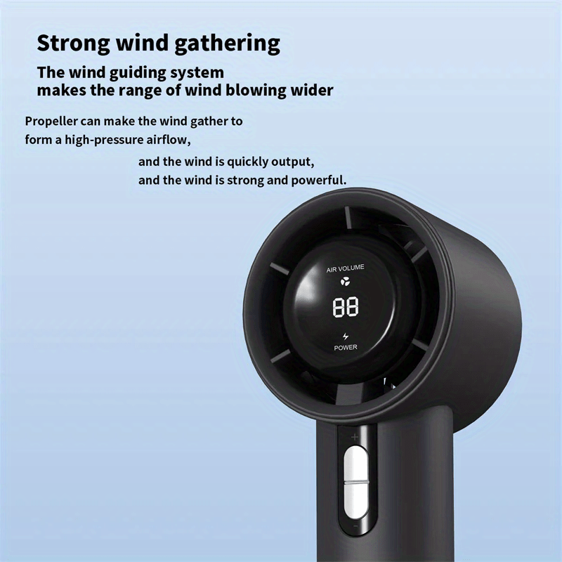 Introducing the Rechargeable Handheld Turbo Fan, featuring a powerful 3000mAh lithium battery for long-lasting use. This personal fan provides high-speed airflow of 9m/s and offers 100-speed adjustable settings for customized comfort. Perfect for both