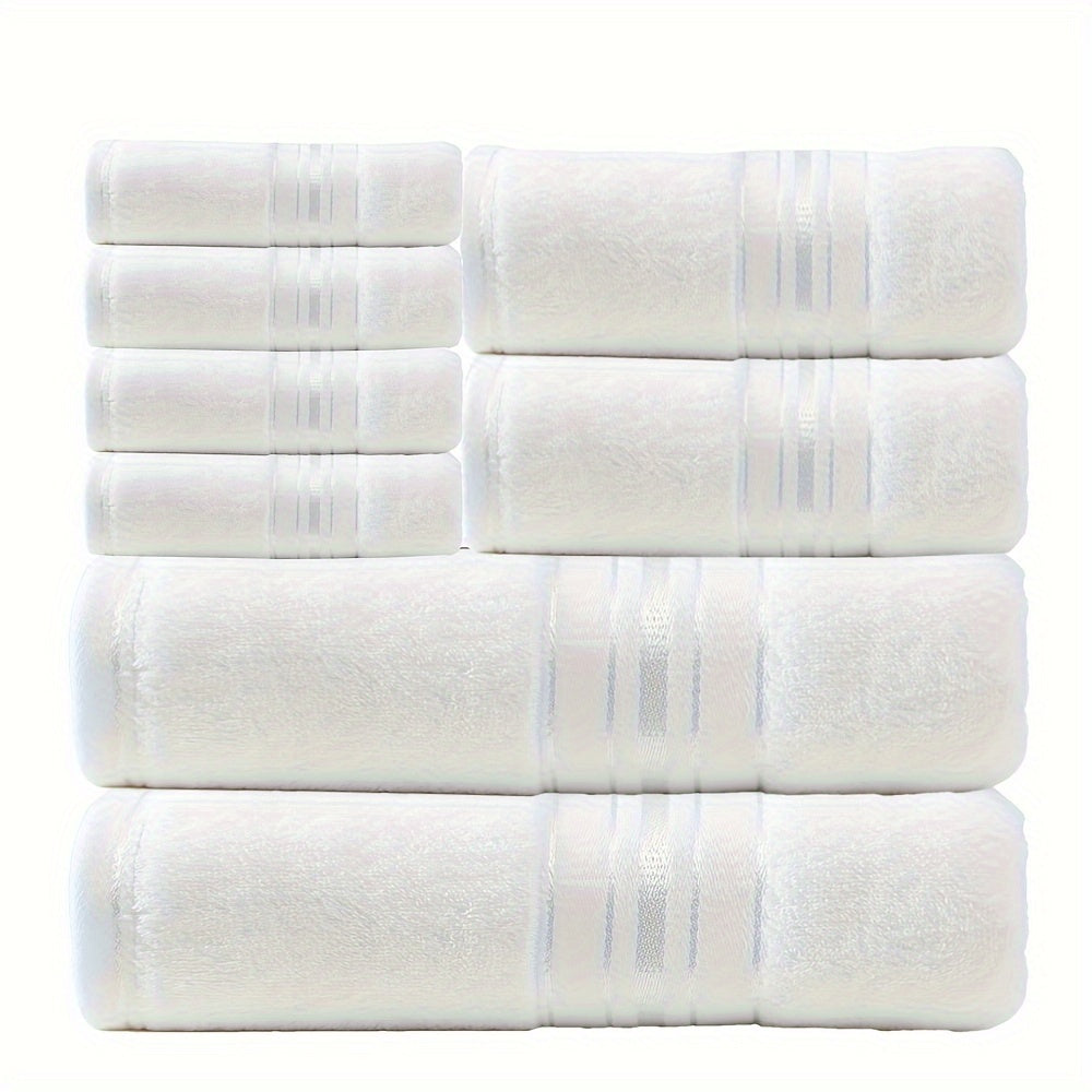 Set of 8 cotton towels for bathroom, spa, travel, and home with high water absorption and thickness