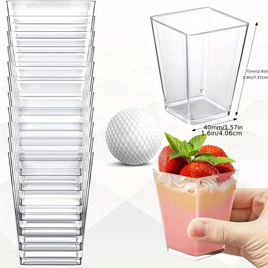 Get a 10-Pack of 5oz Multipurpose Plastic Dessert Cups - Clear Mini Square Cups perfect for Parties, Parfaits, Appetizers, Fruit, and Pudding. These recyclable cups are ideal for Christmas, Halloween, Hanukkah, Thanksgiving, and Ramadan celebrations.