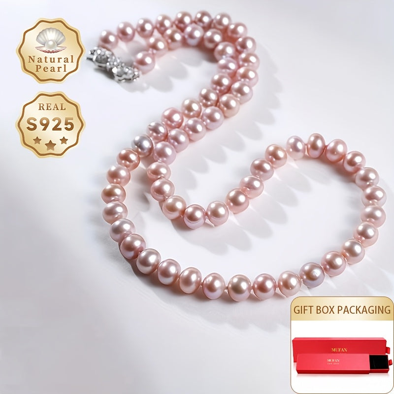 This luxurious and elegant freshwater pearl necklace is designed for women with a June birthstone. It features a S925 silver clasp and a 7-7.5mm strand of purple natural pearls. The necklace comes in a gift box and is perfect for daily wear or special