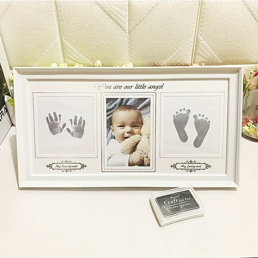 Capture your baby's precious handprints and footprints with our Keepsake Collage Picture Frame Kit. Made from durable Polyvinyl Chloride material, this frame is perfect for preserving memories. It makes an ideal gift for birthdays and milestones, and is