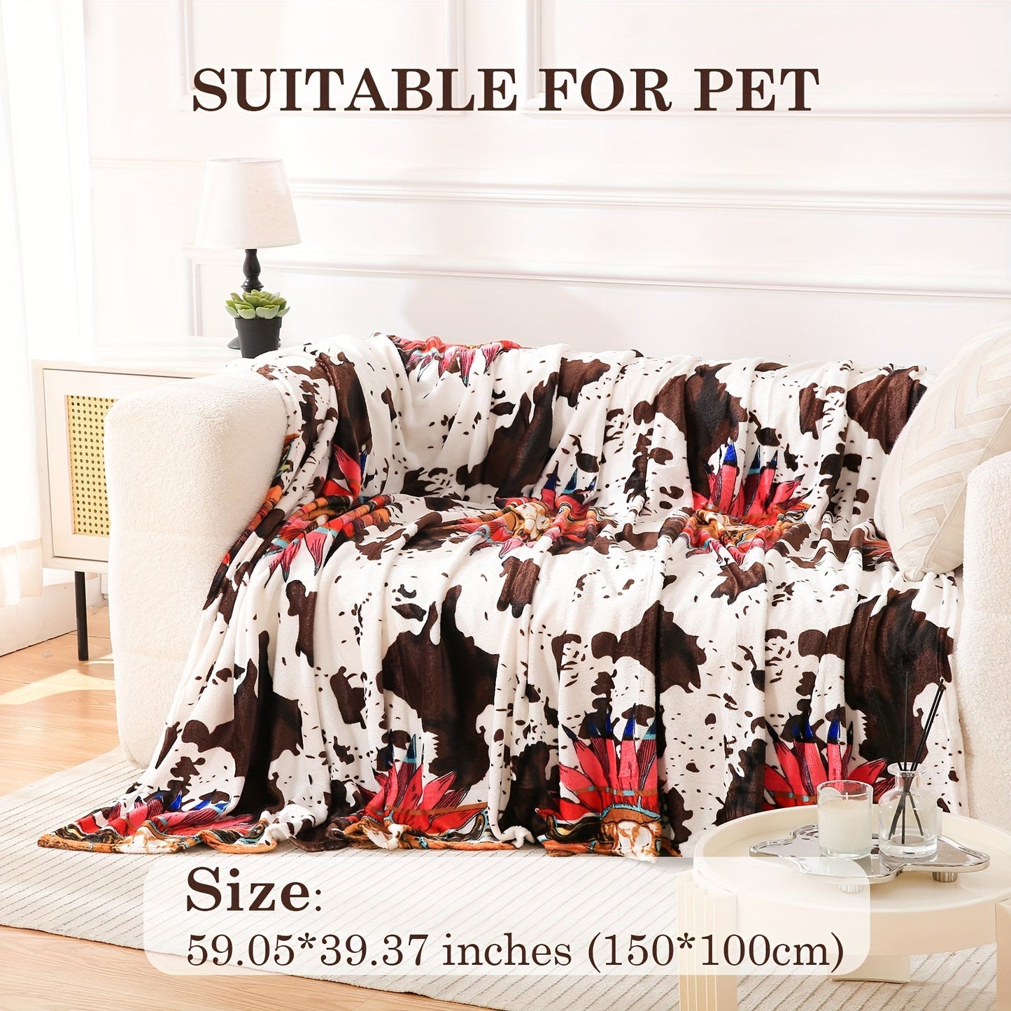 Get cozy with this soft and warm cow print blanket. Perfect for adding a touch of whimsy to your sofa, couch, or bed, this lightweight throw is made from plush flannel fleece. It's a great gift idea for any cow lover and perfect for all seasons.