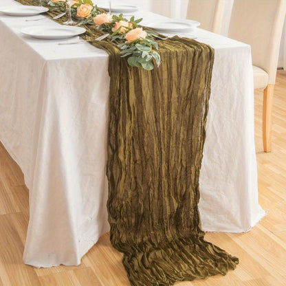 Boho cheesecloth table runner for various occasions and home decor.