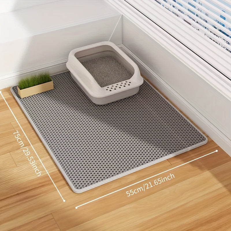 Large dual-layer cat litter mat with wooden box made from EVA material, anti-splash and leak-proof design, ideal for indoor litter boxes.