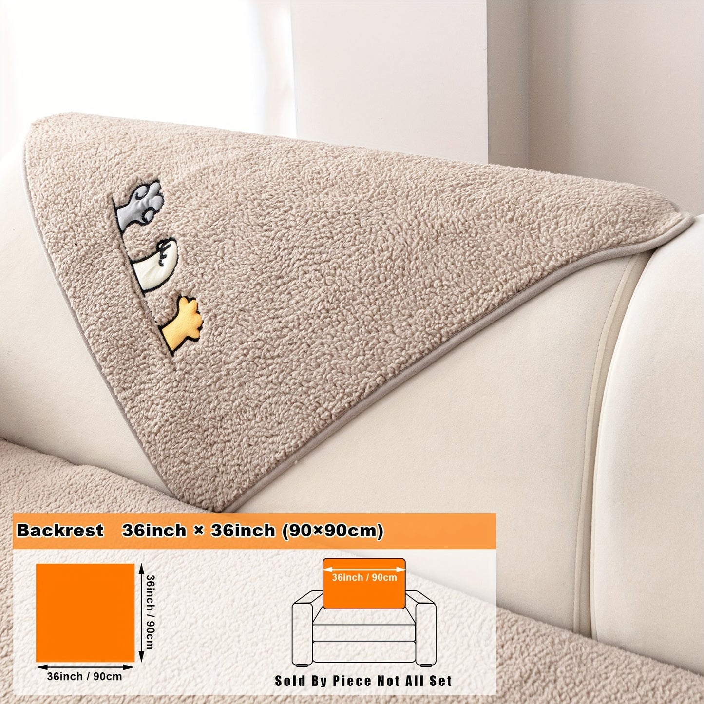 Modern plush sofa cover with paw pattern embroidery, non-slip protection for sofas, machine washable and suitable for various types of furniture.