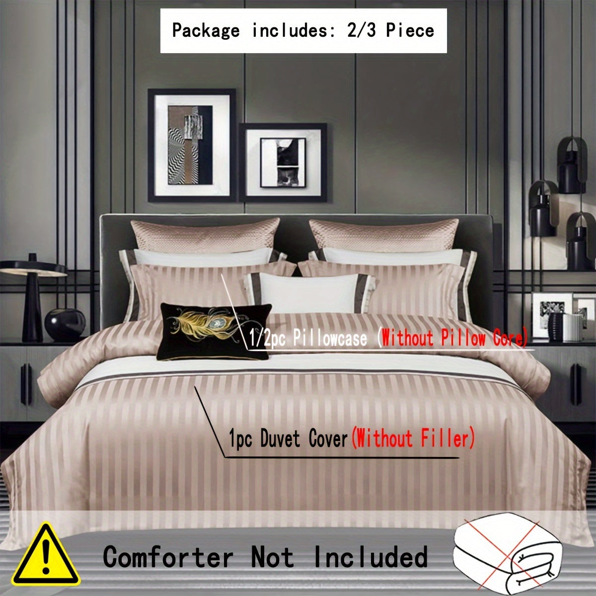 Luxurious 3-piece Duvet Cover Set in White Satin Print - Includes 1 Duvet Cover and 2 Pillowcases (Core Not Included). This Soft and Comfortable Bedding Set is Perfect for the Bedroom or Guest Room.