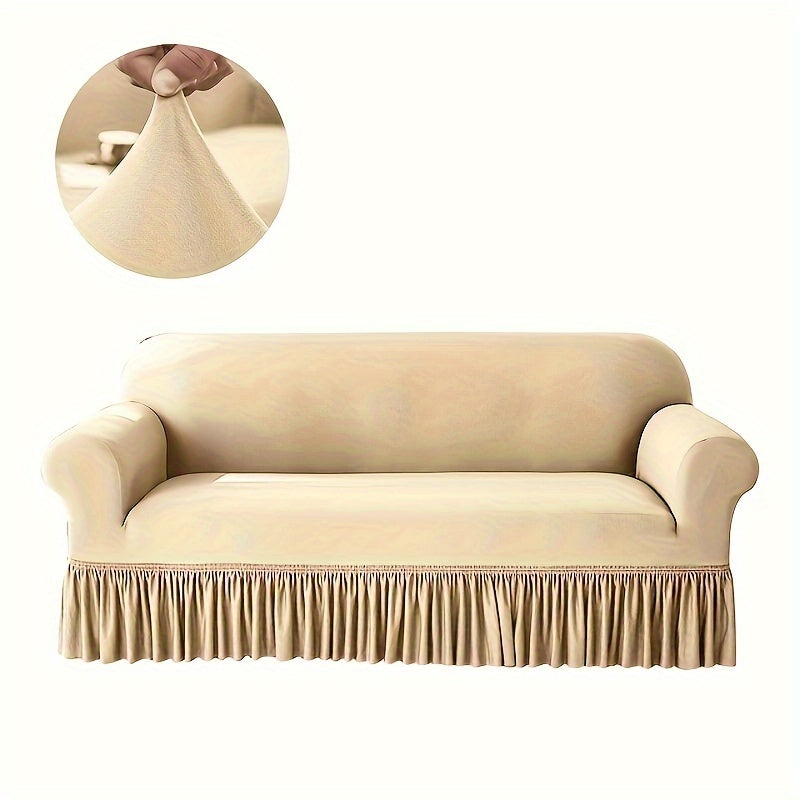 High stretch sofa cover with skirt, spandex slipcover for living room, fits single to four-seater sofas, dustproof, non-slip, modern and durable.