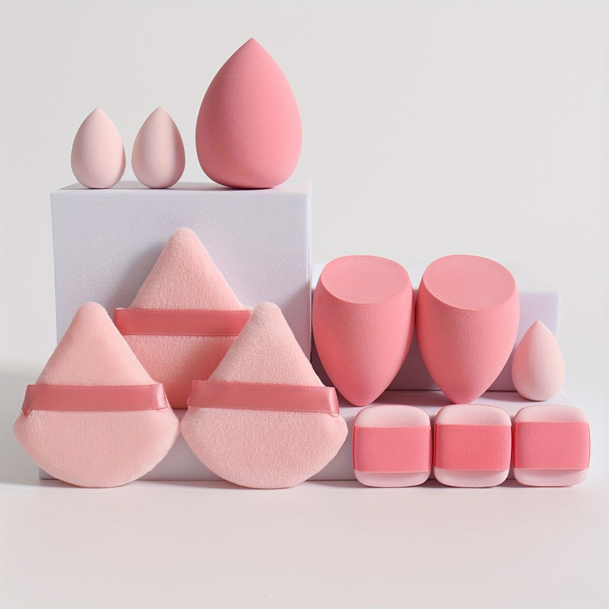 12-piece makeup sponge set for flawless blending of liquids, creams, and powders. Latex-free sponges can be used dry or wet for foundation, contouring, highlighting, suitable for all skin