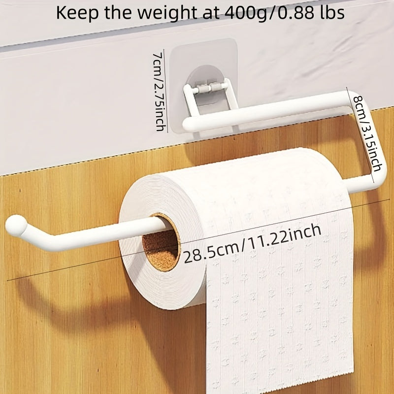 1pc Bathroom Paper Towel Holder with Punching-free Installation, Toilet Paper Roll Rack, Plastic Film and Rag Storage, Wall-mounted Towel Bar, Bathroom Storage Accessories