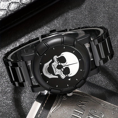 Set of 2, Men's Business Skull Dial Quartz Wrist Watch and Bracelet.