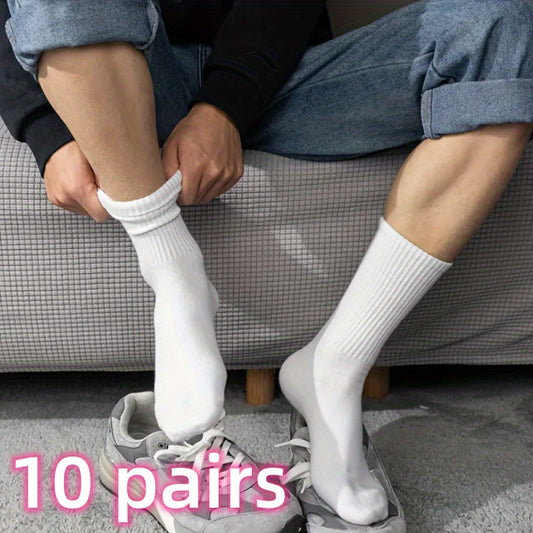 10 pairs of premium white sports socks, ideal for daily commute and basketball. Soft, breathable, moisture-wicking, machine washable, quick-dry, and provide all-season comfort.