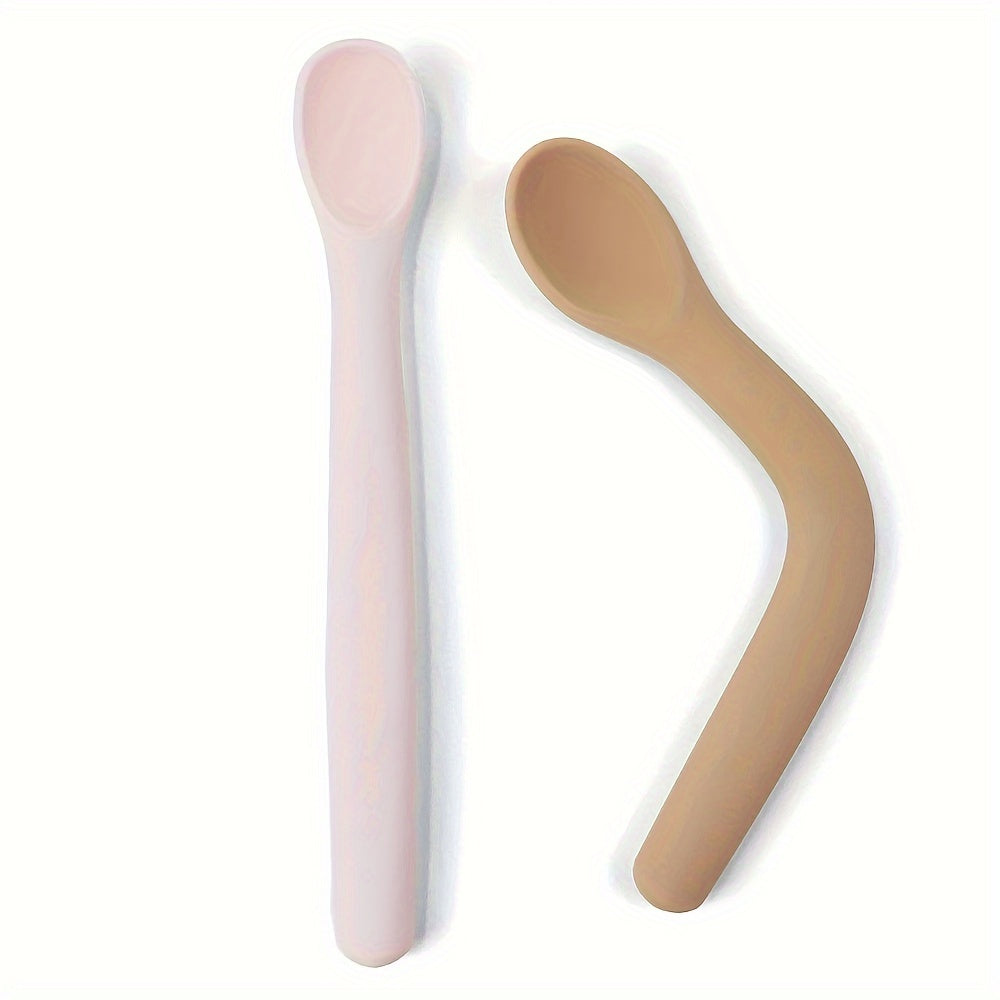 Set of 2 Silicone Feeding Spoons with Soft Tips and Bendable Design for Easy Training, Exceptionally Durable and Chew-Resistant