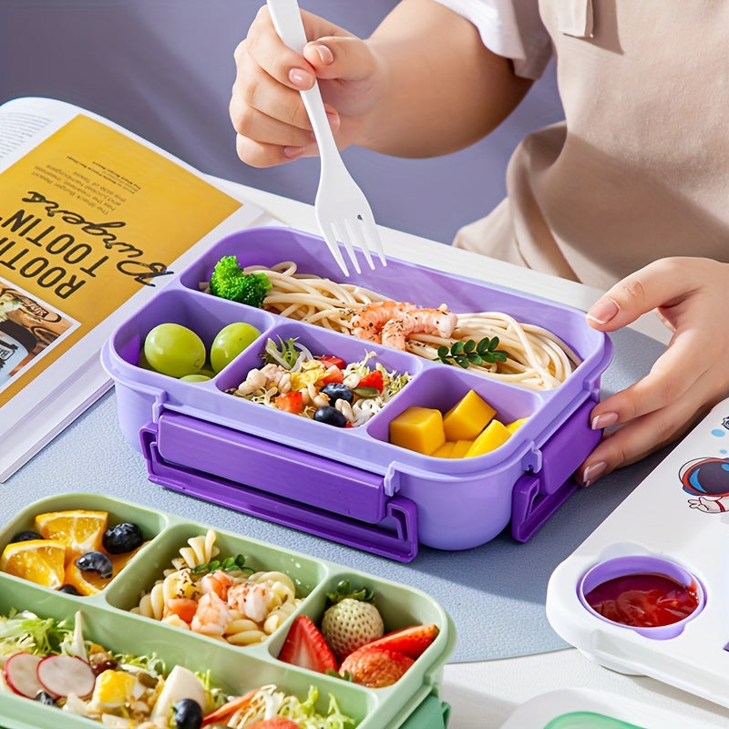 Get your hands on the 44oz Vibrant Youngsters' Lunch Box, complete with sauce cups and utensils. Made of leakproof, microwave-safe, and dishwasher-friendly PP material, this lunch box features fun cartoon designs perfect for school, camping, and picnics.