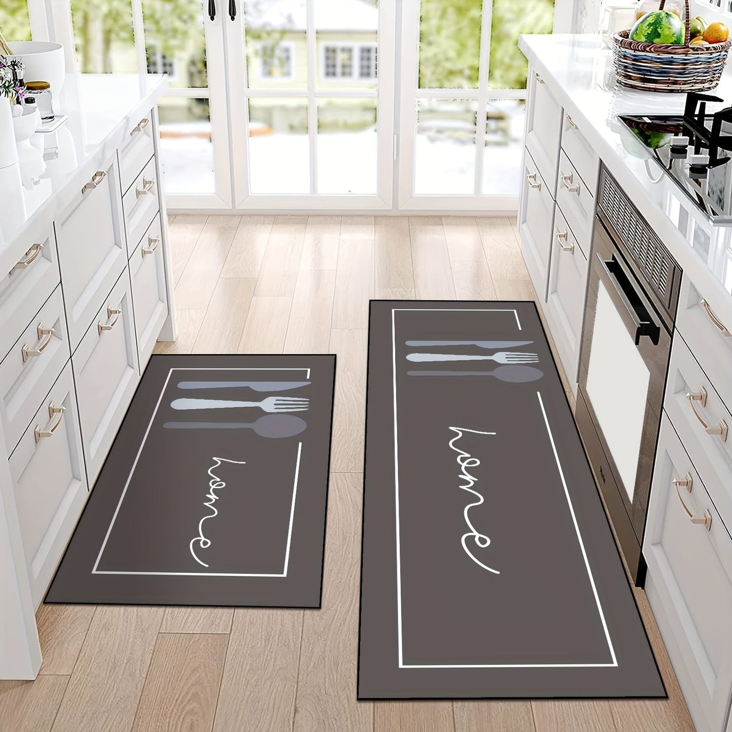 Washable Non-Slip Kitchen Floor Mat with "Home" Design, Durable Polyester Carpet for Bathroom and Kitchen, Machine Washable - 1pc