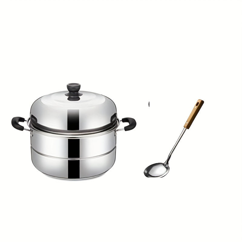 Durable Stainless Steel Steamer Set - 2/3 Layers, Thickened for Longevity, Complete with Stockpot & Ladle - Great for Cooking, Steaming, and Soups - Suitable for Home and Commercial Kitchens, Spacious Design