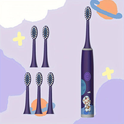 The New Space Series children's electric toothbrush set includes a battery-operated model with 3 to 6 brush heads, making it a perfect holiday gift for family and friends. Featuring soft