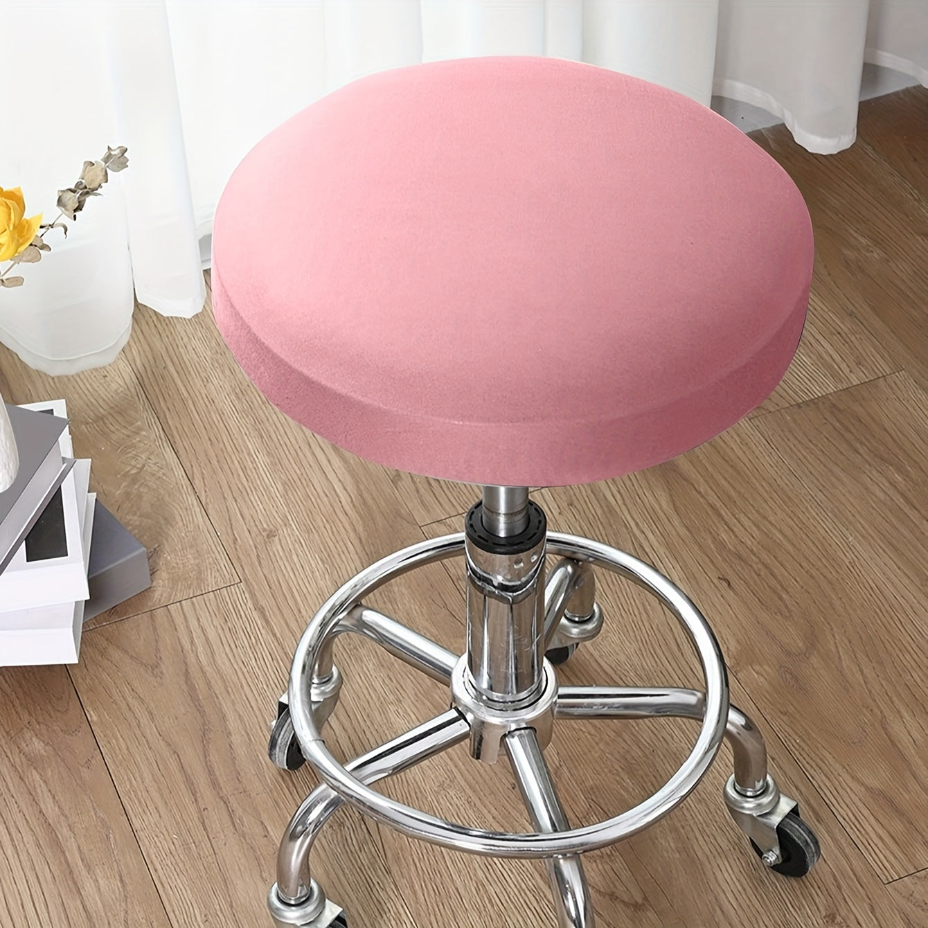 Waterproof round stool cover made of milk fiber fabric with elastic.