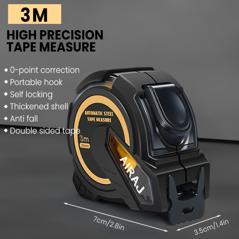 AIRAJ Steel Tape Measure - 3m/5m/7.5m/10m, Self-Locking, Easy-Read Display, Retractable with Thickened ABS Shell for DIY & Construction Accuracy