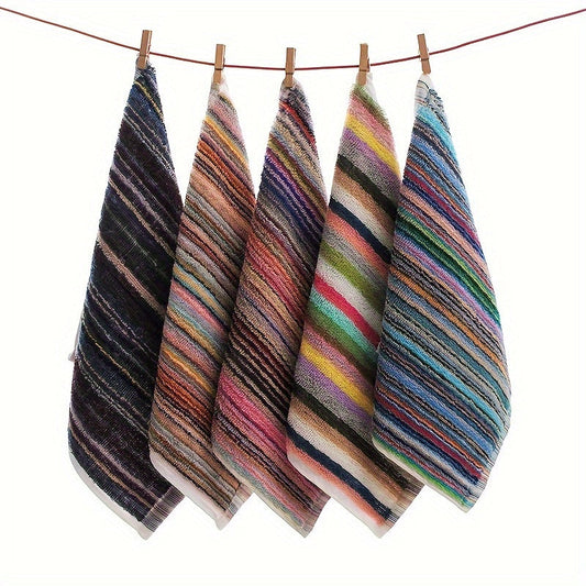 Set of 5 Stylish Kitchen Towels in Random Color Stripes, Ideal for Cleaning and Made of 100% Cotton, Perfect for Kitchen Tasks