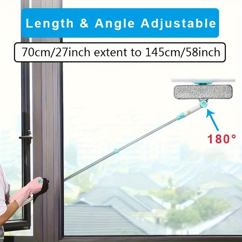 Extendable Window Cleaning Kit includes a Rubber Squeegee and Microfiber Cloth - No Electricity Required, Ideal for Living Room and Glass Surfaces