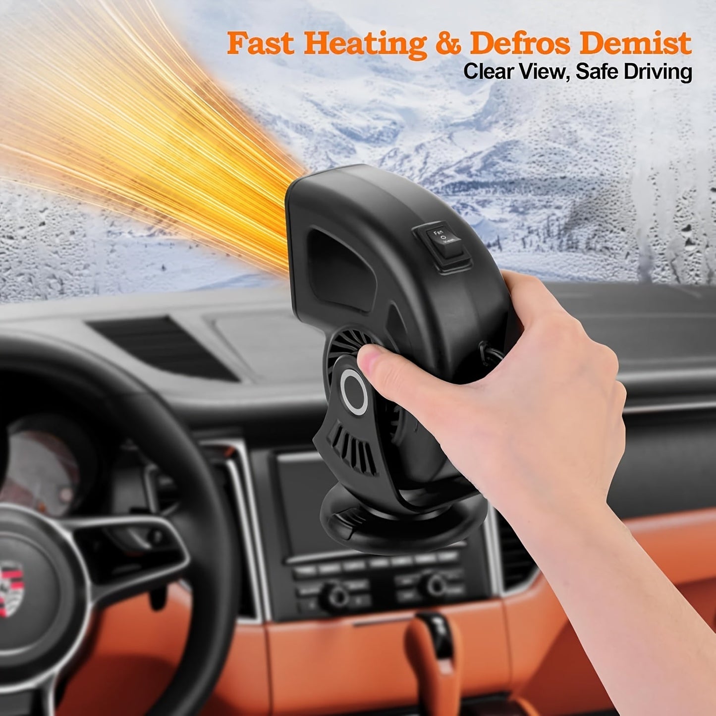 Keep warm during winter drives with the Compact 2-Mode Car Heater & Defroster. This portable device heats up quickly and has an adjustable angle for optimal comfort. With quiet operation and USB power via a cigarette lighter interface, it's perfect for