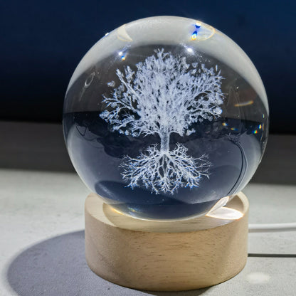 1 Tree of Life crystal ball night light, engraved with 3D glass plant design, perfect for gifts and home decor.