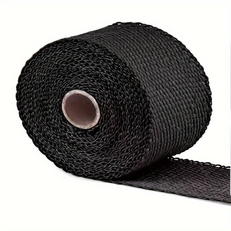 Durable 196.5-inch fiberglass tape heat resistant up to 1200°C, suitable for exhaust wrapping in automotive and motorcycle applications. Ideal for metal surfaces, pipes, and outdoor use.